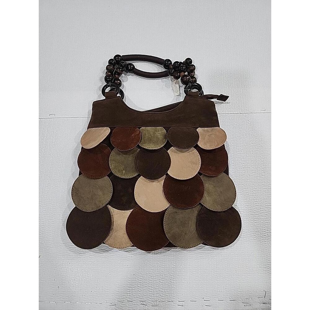 Womens Boho Aldos Faux Leather Wooden Beeded Shoulder Purse Hand Bag - Picture 2 of 9